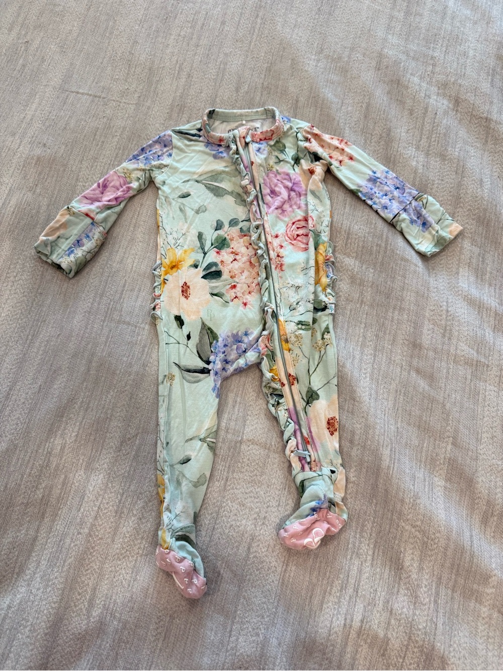 Posh Peanut Mint Floral Footed One-Piece